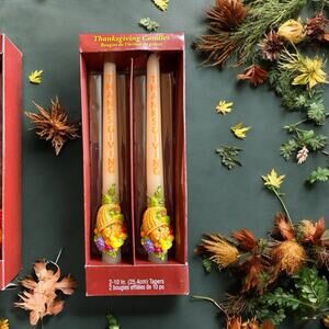Set of 2 American Greetings Thanksgiving Basket 10" Taper Candles Cornucopia